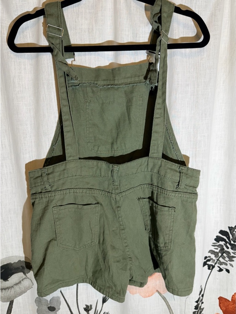 Olive Green Short Overall Romper - Casual Women's Jumpsuit - Picture 3 of 7